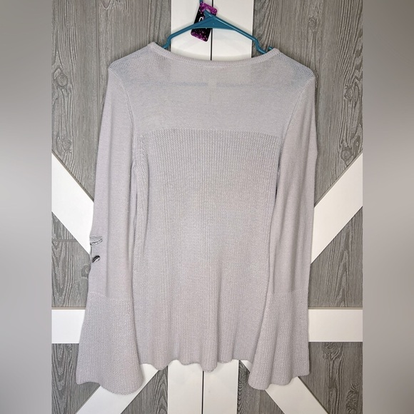 B13.21 St. John's Bay Women's Long Sleeve Floral Embroidered Sweater Grey Small - Picture 5 of 6